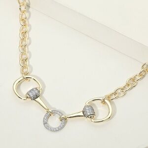 14K Gold Plated CZ Pave Horsebit Link Chain Necklace